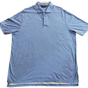 Polo Golf Ralph Lauren Mens XXL Blue White Geometric Diamond  Cotton Polo FF15
